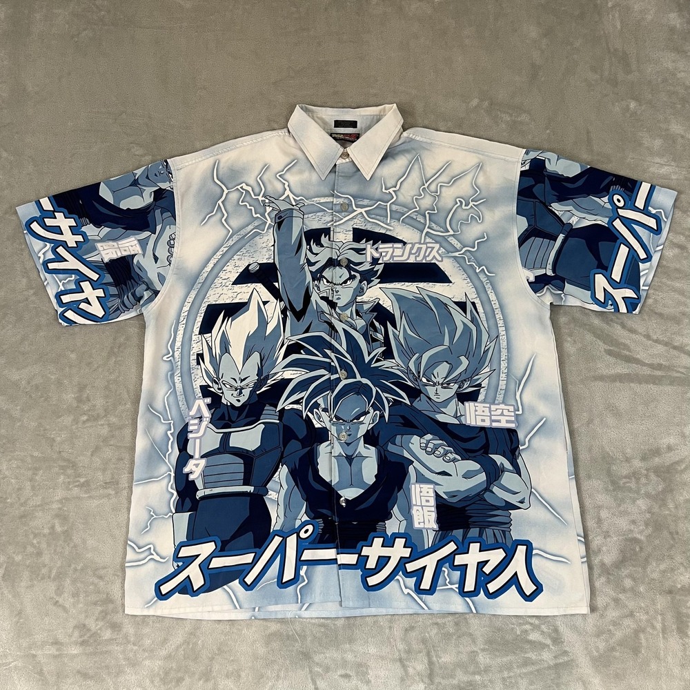 Vintage Dragon Ball Z Shirt Mens XL Blue Super Saiyan Anime Button Front 2000s